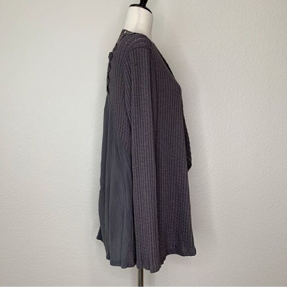 Knox Rose Boho Crochet Back Gray Open Front Cardigan - Picture 6 of 12